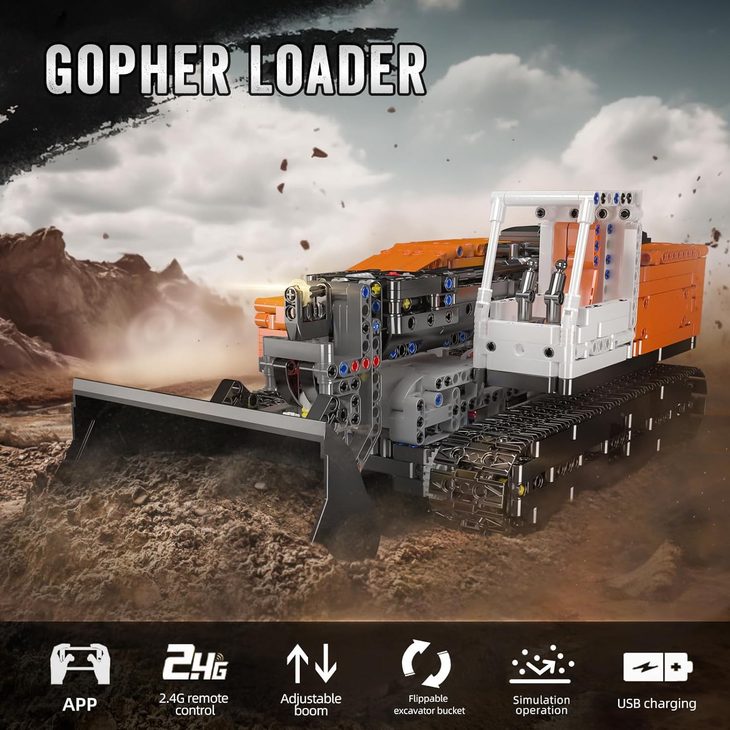 Technik Bulldozer 17054, APP Fernbedienung Raupen Teleskoplader mit Motoren Bausätze Spielzeug (1423 Teile)
