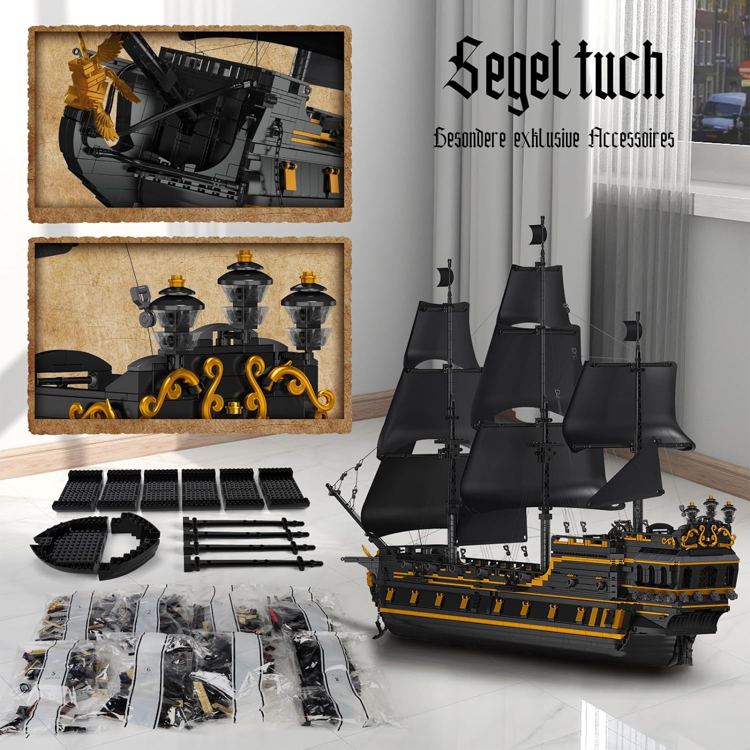 Black Pearl Piratenschiff Klemmbausteine Bausatz, 5266 Teile Große Segelschiff Bausteine Spielzeug für Lego Piratenschiff