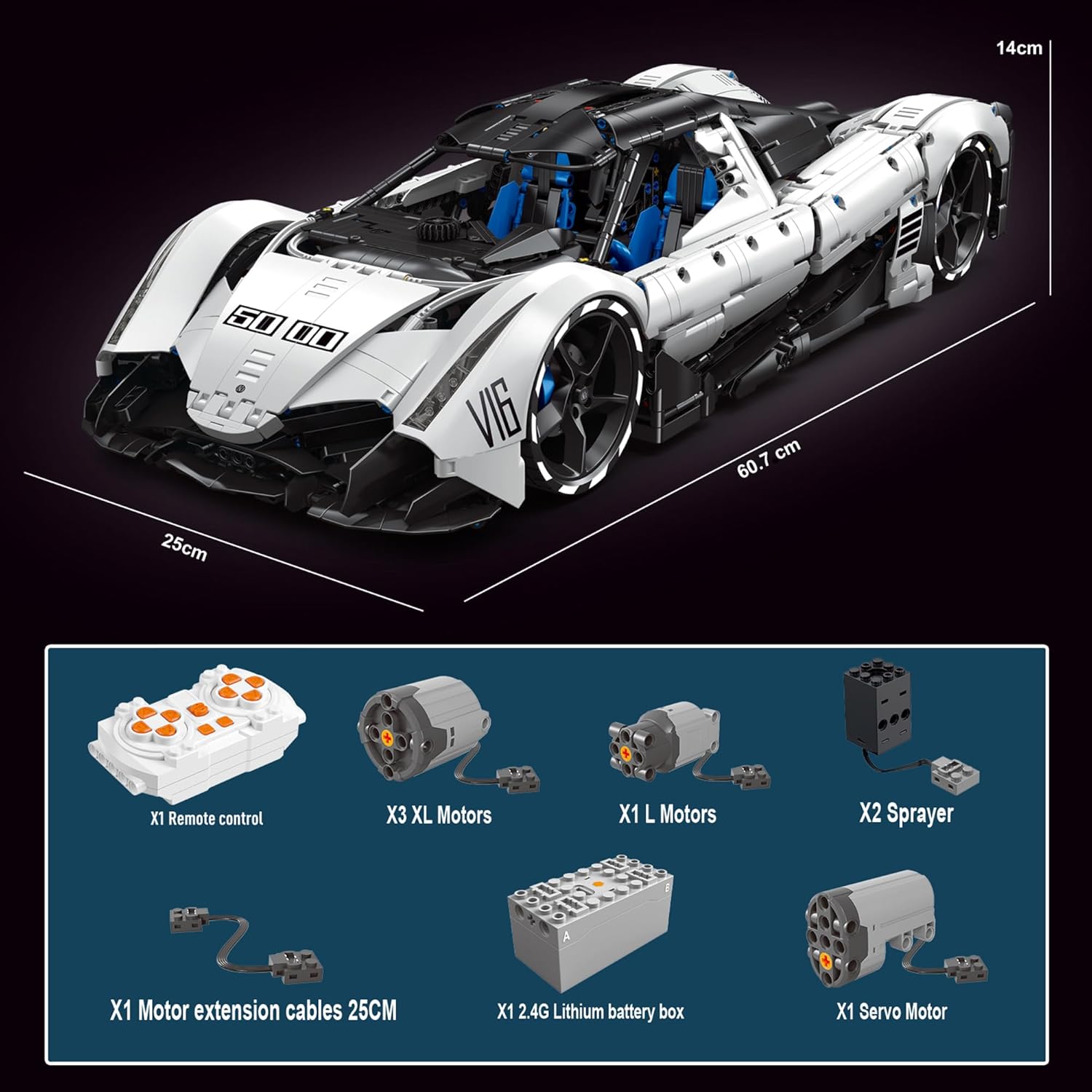 TGL-T5052 Technik Sportwagen Bausatz für Devel Sixteen, 4016 Teile 1:8 mit 5 Motoren Groß Ferngesteuert Auto Klemmbausteine(Originalverpackung) (Dynamische Version)