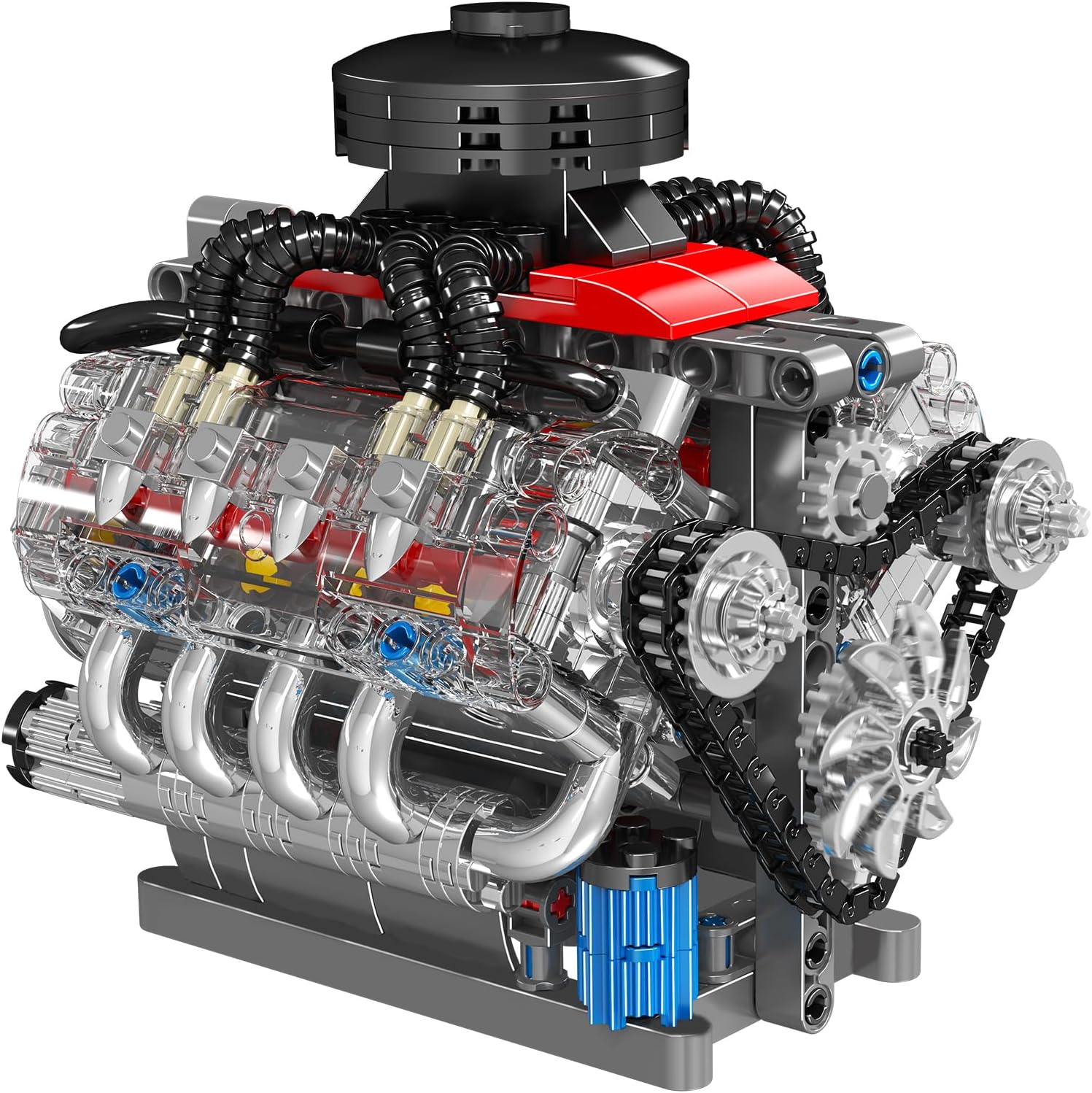 Mould King 10171 MOC Technik LSX454 (V8) Achtzylinder-Motor Reihenbenzinmotor-Blockbausatz Technologie Klemmbausteine Bausatz Enthält Motor und Batteriekasten V8-Motor (487 Teile+)