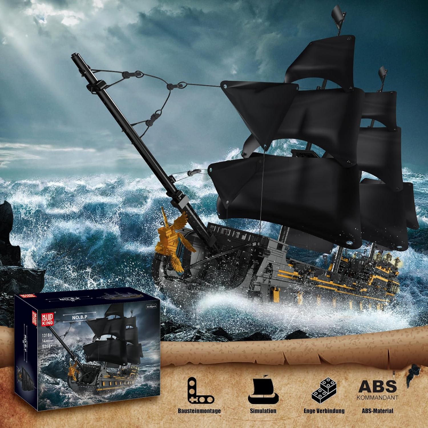 Black Pearl Piratenschiff Klemmbausteine Bausatz, 5266 Teile Große Segelschiff Bausteine Spielzeug für Lego Piratenschiff