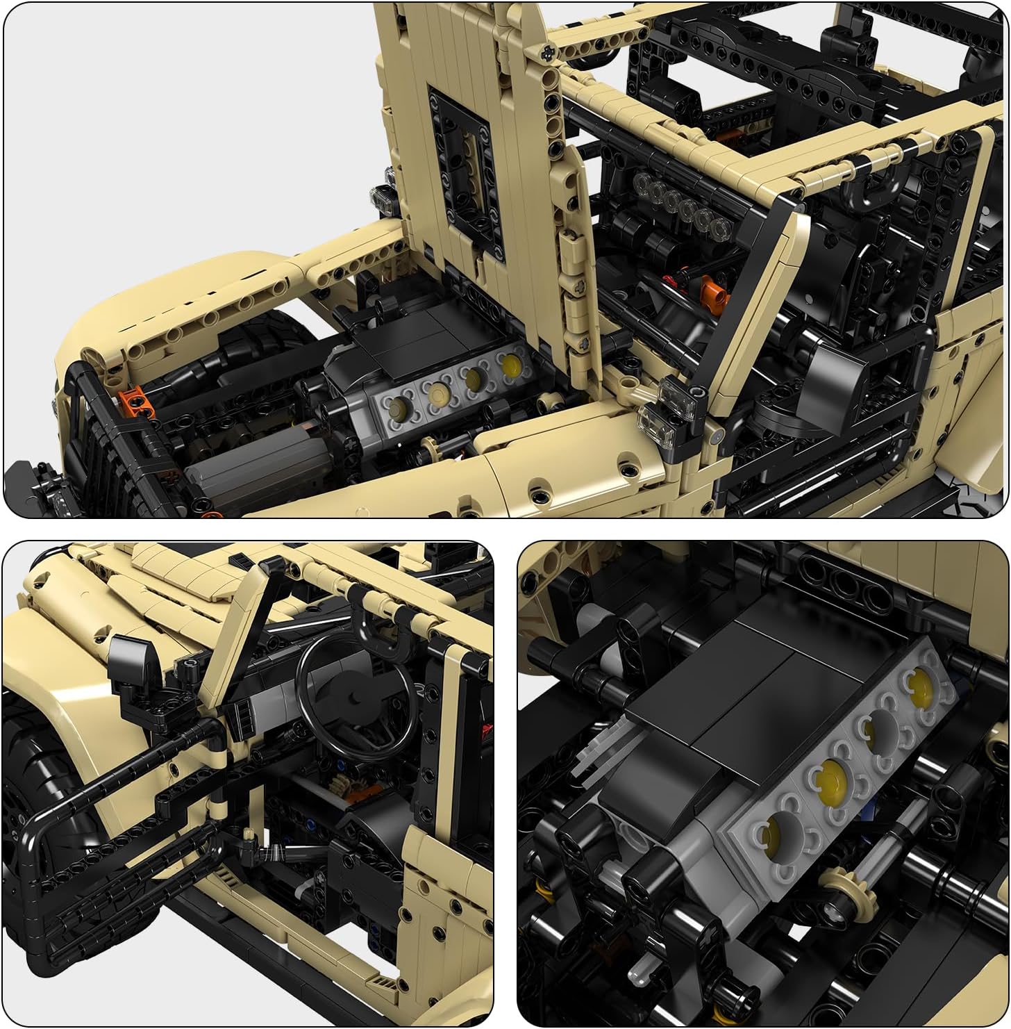 Technik JEEP Wranler Geländewagen Ferngesteuert, 1:6 Scale Offroader Modell mit 7 Motoren, 3621 Teile Pneumatisch SUV Auto Klemmbausteine Bausatz für LEGO Technik