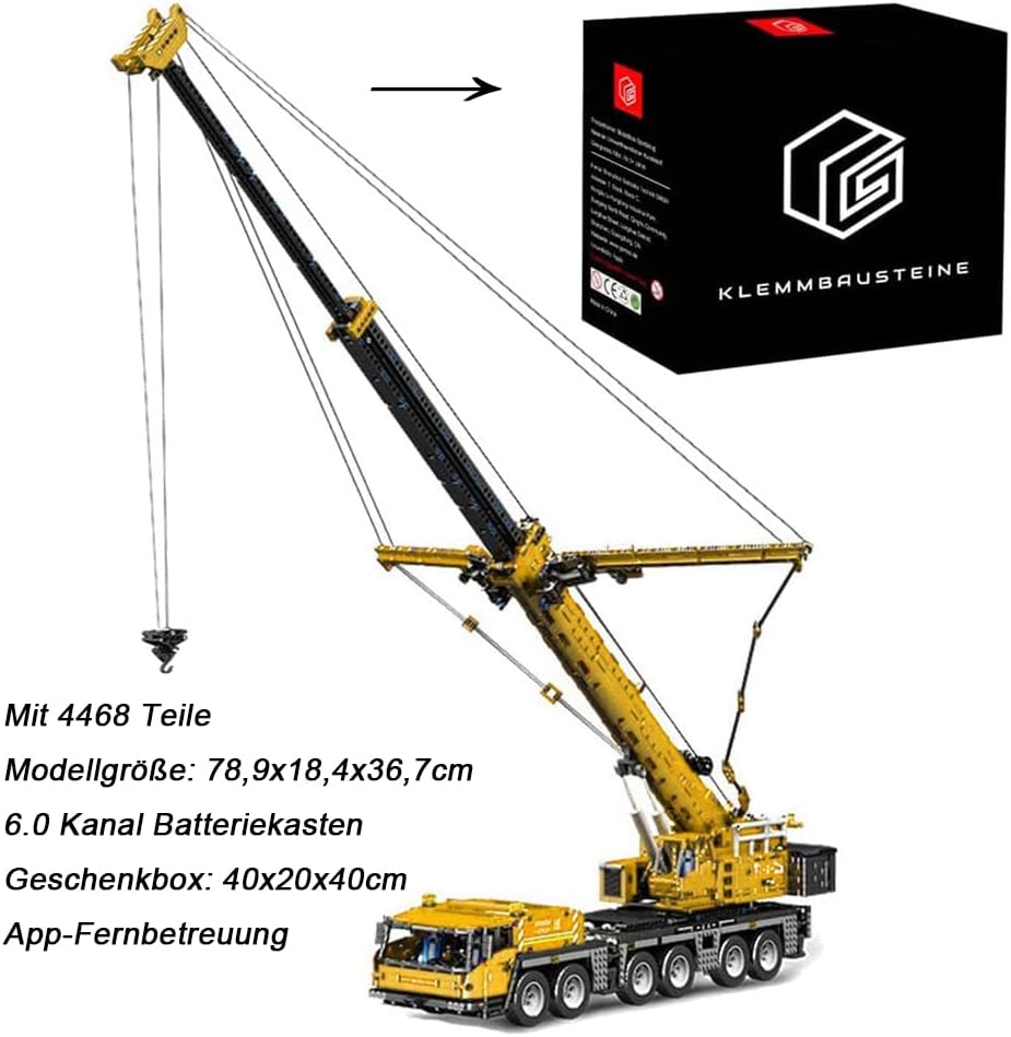 Technik Kran groß, 4468 Teile Technik Kran Ferngesteuert Kranwagen mit Motoren, Technik LKW mit Kran Bauset Kompatibel mit Lego Technik Kran