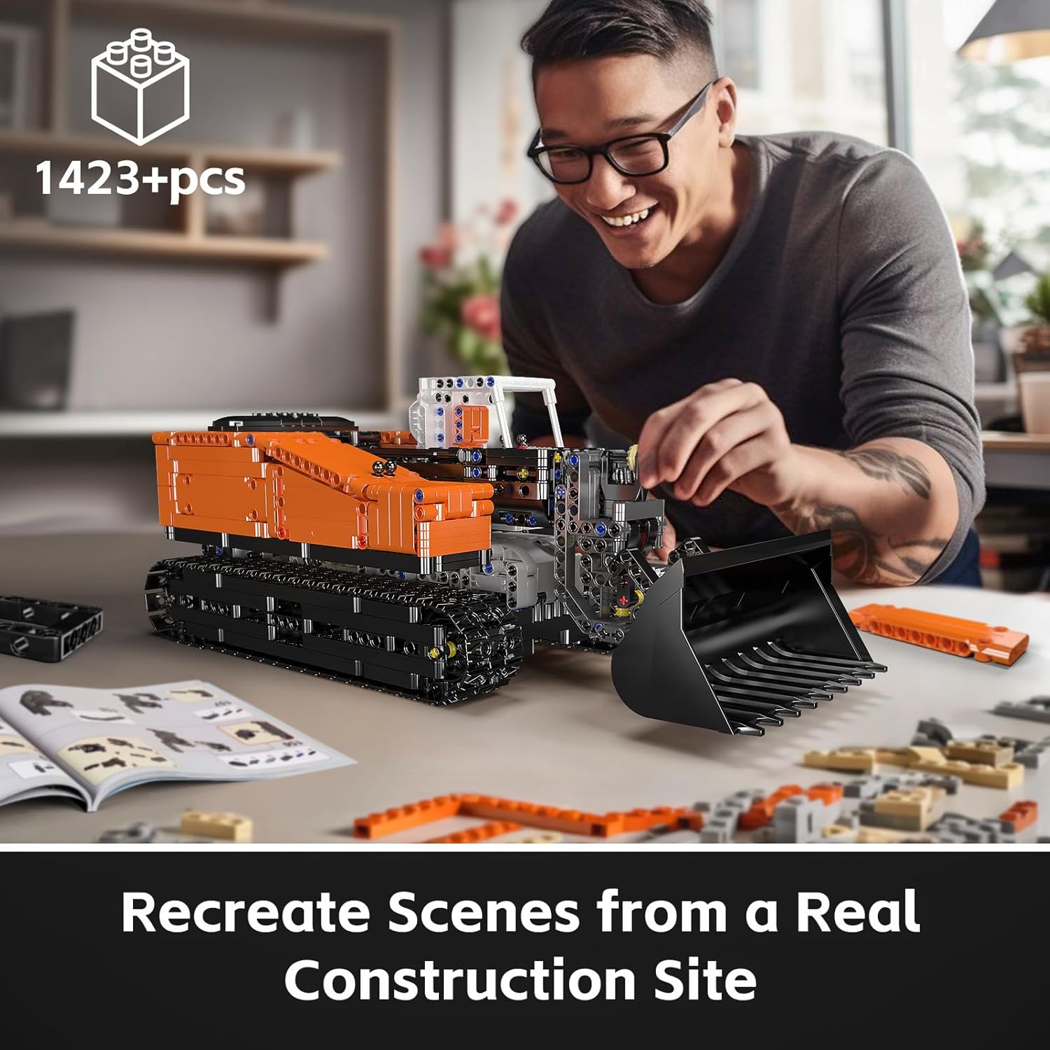 Technik Bulldozer 17054, APP Fernbedienung Raupen Teleskoplader mit Motoren Bausätze Spielzeug (1423 Teile)