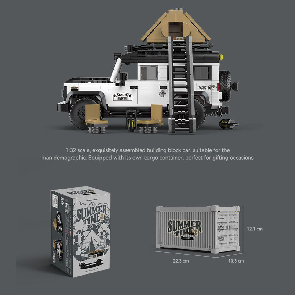 Technik Auto für Retro Land Rover Defender, MOC Retro-Geländewagen, Mit Cargo Container KIemmbausteine Technik Outdoor Auto PB-8825