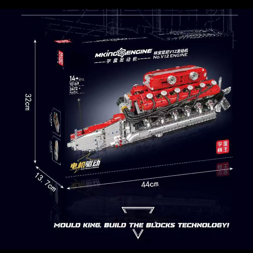 Technik V12 Motor Groß(V12)Die v12-Zylinder-Motor-Blockbausatz, 3472 Teile Technic Klemmbausteine Bausatz Enthält Motor und Batteriekasten V12-Motor