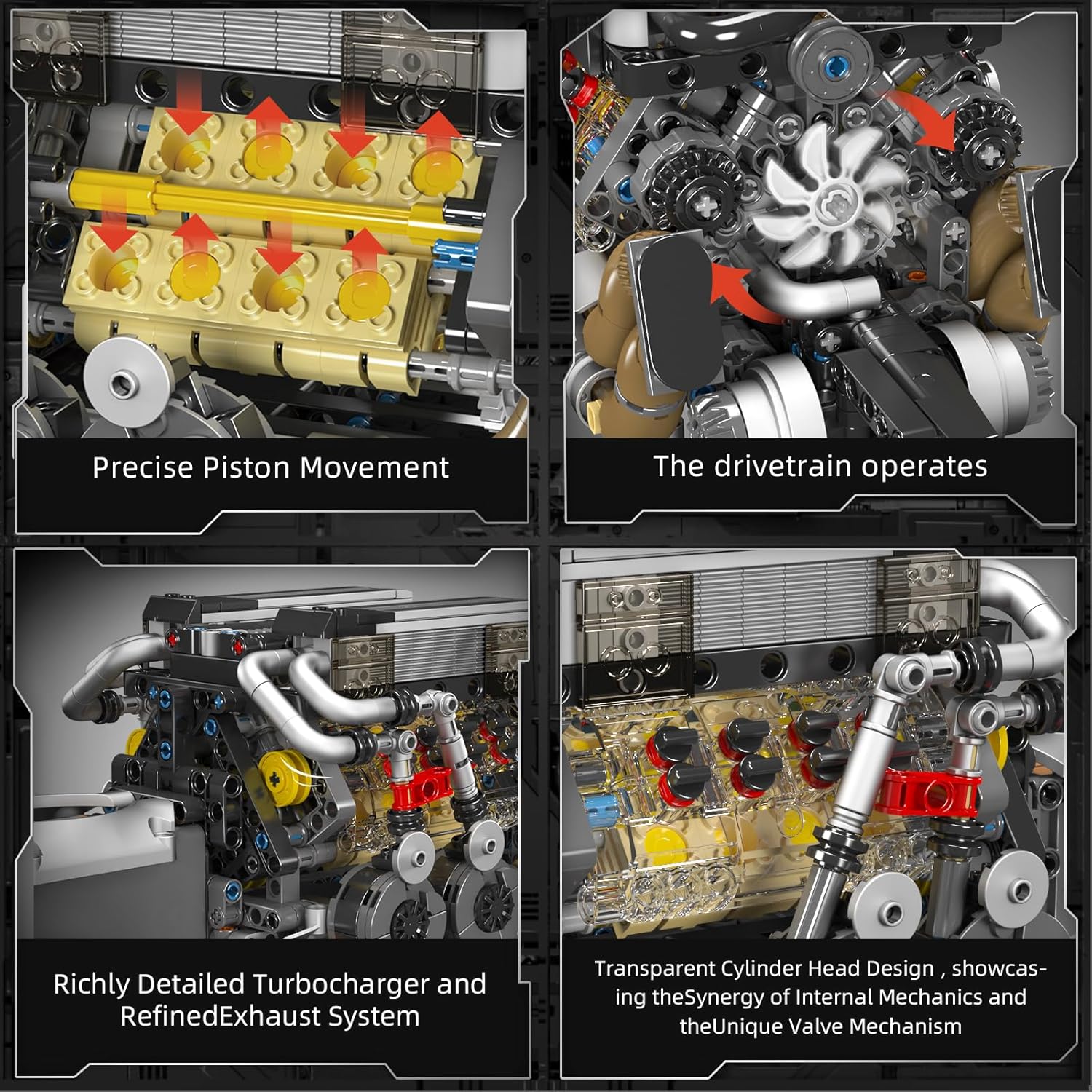 Technik W16 Motor Bausteine Spielzeug, 952 Stück Engine Klemmbausteine Bausatz Geschenk für Jungen Mädchen