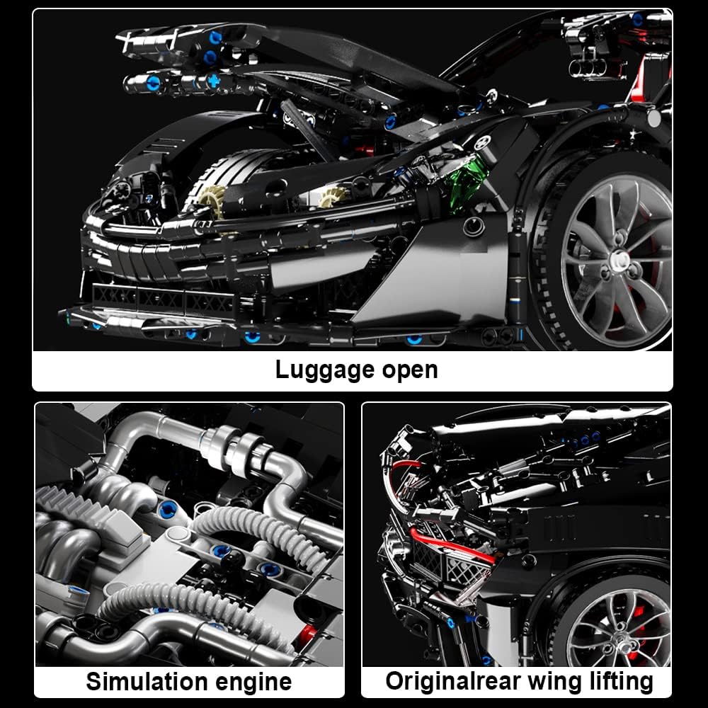 Technik 1:8 Mclaren P1 Black Warrior Sportwagen Klemmbausteine Bausatz mit 9 Motor, 3686 Teile Groß MOC Supercar Bausteine, Realistische Rennmodell-Sammlerstücke, Spielzeug Geschenke für Erwachsene