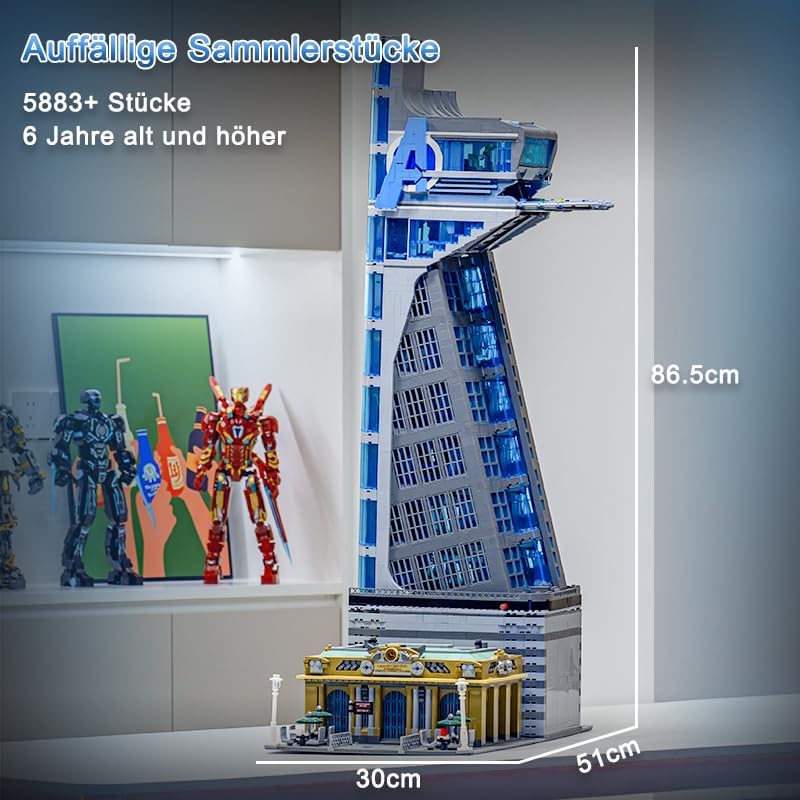 Hero Tower Film Haus Bausteine mit LED-Licht und Box, Architecture Modular Buildings Set für Erwachsene, Technik Klemmbausteine(5883 Teilen)