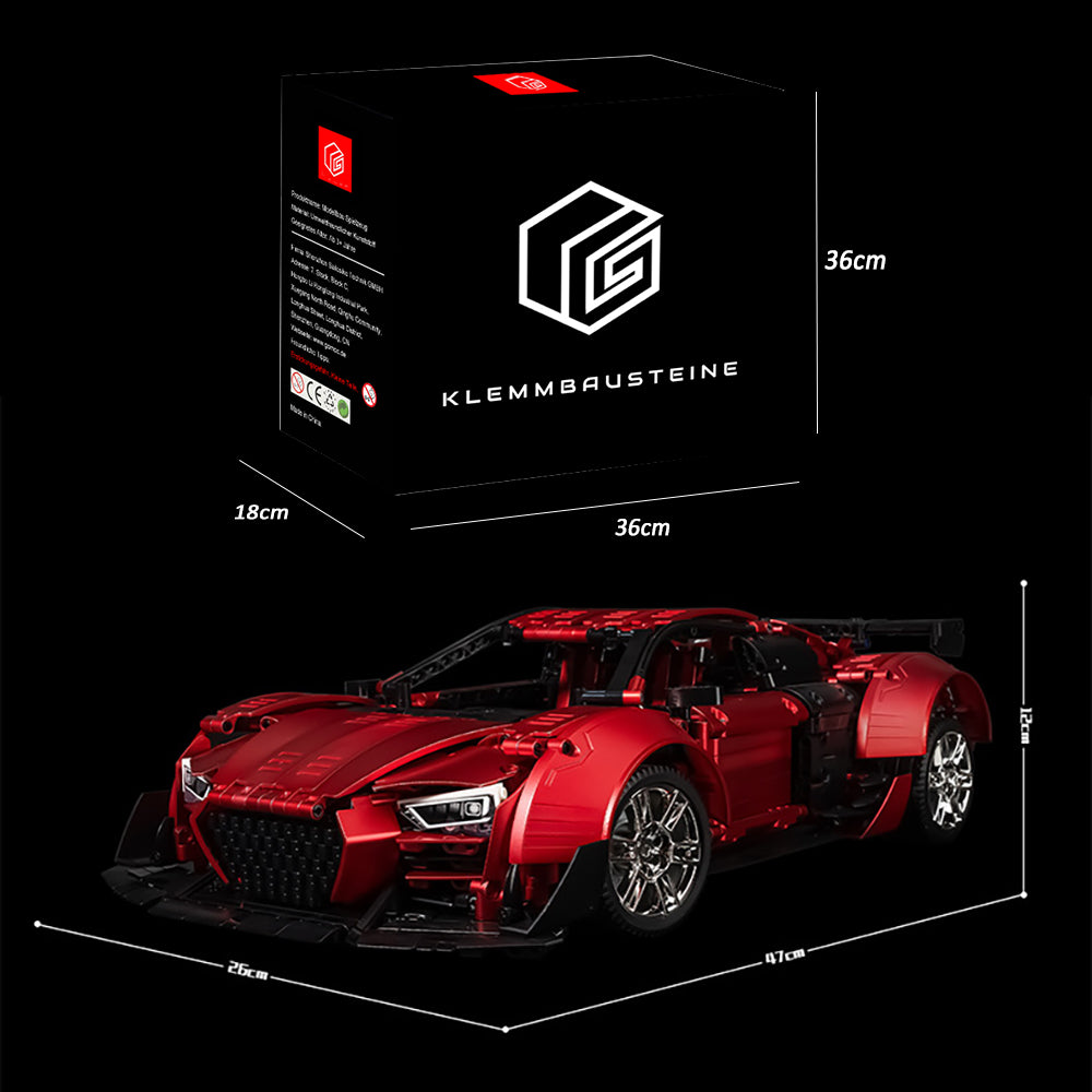 Technik Auto für Audi R8 Supersportwagen Modell, Technik Sportwagen Technik ferngesteuert Auto mit Motor Bausatz Kompatibel mit Lego Technik