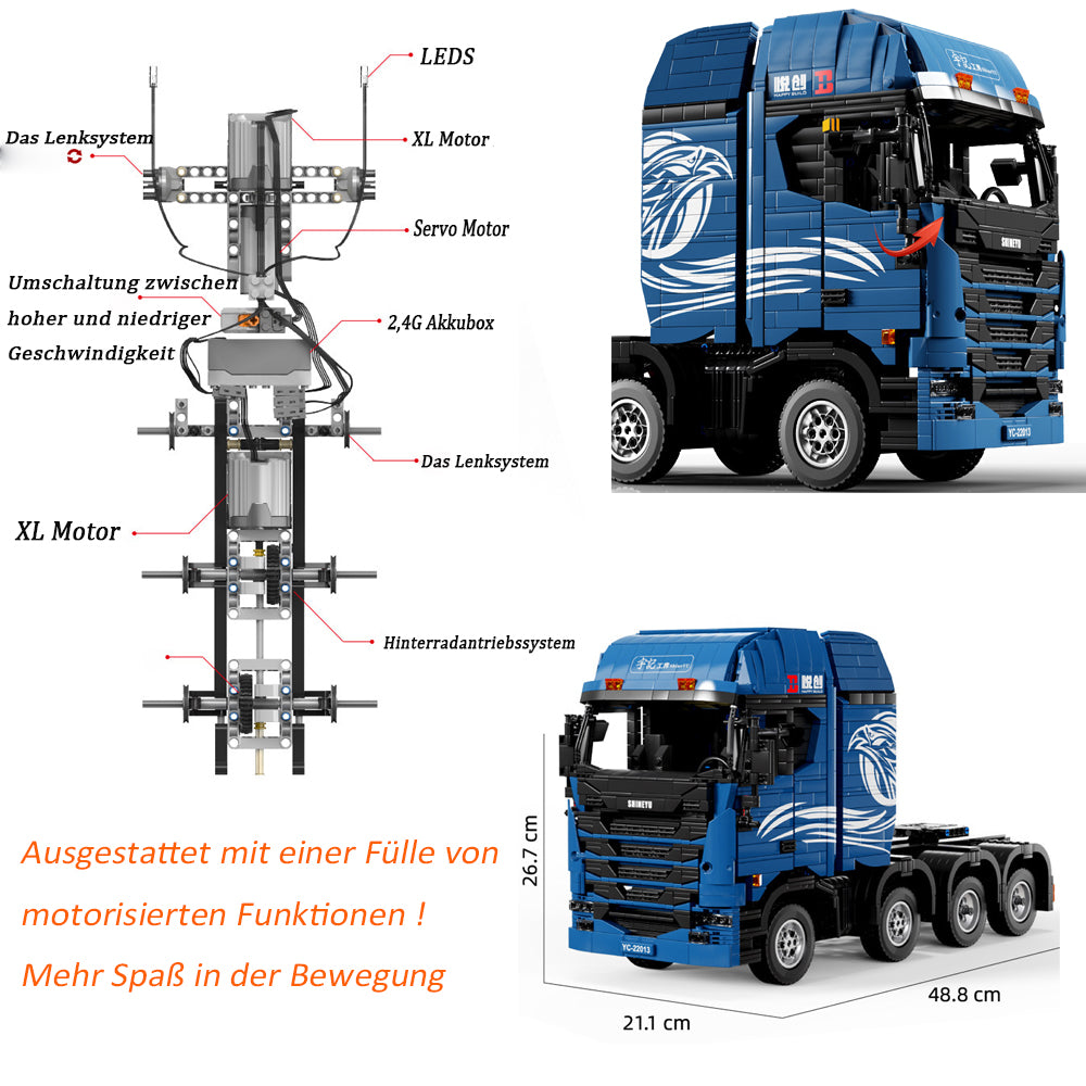 Technik LKW mit Anhänger, Iiebherr Bagger, 8591 Teile Technik LKW mit Anhanger, Technik RaupenBagger Bauset Kompatibel mit Lego Technik LKW Blau