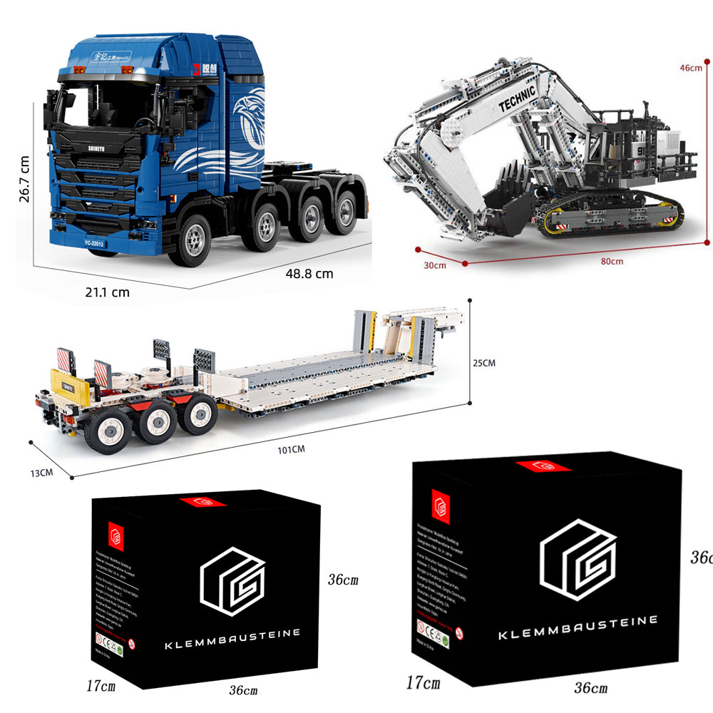 Technik LKW mit Anhänger, Iiebherr Bagger, 8591 Teile Technik LKW mit Anhanger, Technik RaupenBagger Bauset Kompatibel mit Lego Technik LKW Blau