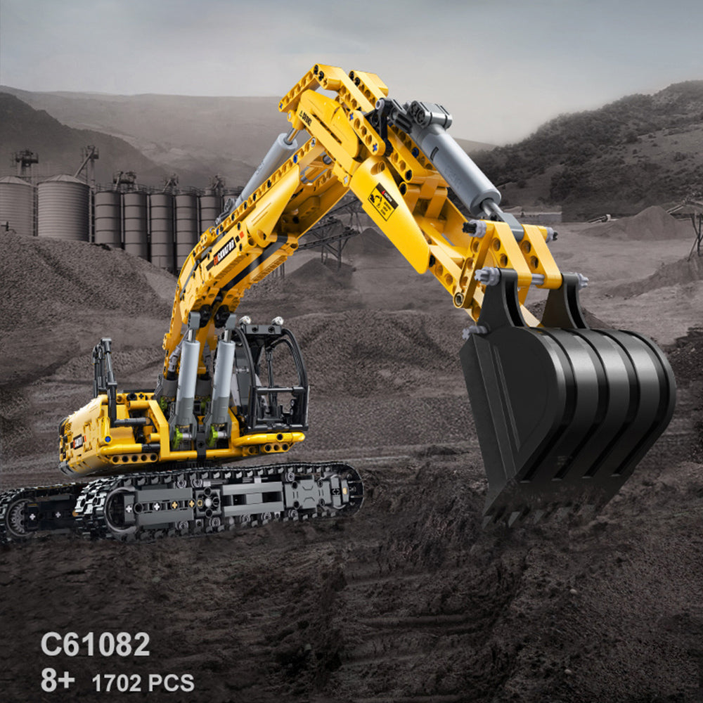 CADA C61082W Technik Bagger, 1797 KIemmbausteine Technik Raupenbagger Modell, im Maßstab 1: 20 Bausatz (MIT M0T0R)