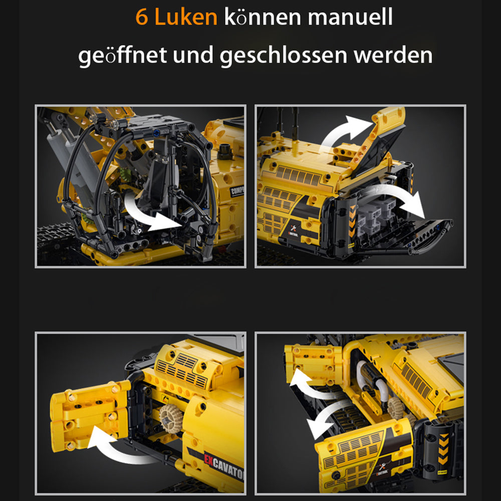 CADA C61082W Technik Bagger, 1797 KIemmbausteine Technik Raupenbagger Modell, im Maßstab 1: 20 Bausatz (MIT M0T0R)