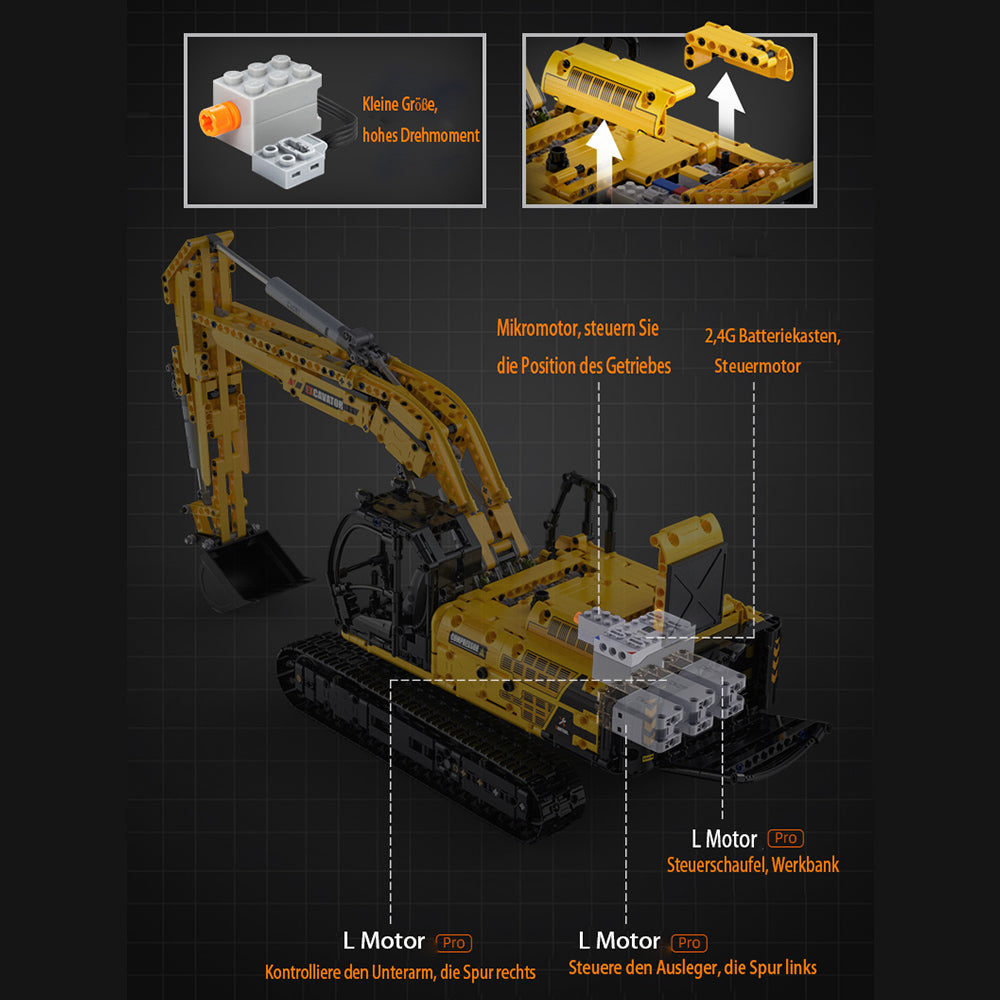 CADA C61082W Technik Bagger, 1797 KIemmbausteine Technik Raupenbagger Modell, im Maßstab 1: 20 Bausatz (MIT M0T0R)