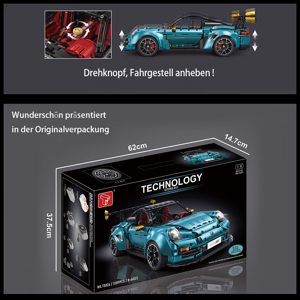 Technik 911 GT2-RS Sportwagen Auto Bausatz, TGL-T5026, 3389 Teile mit 5 Motoren Groß Ferngesteuert Technik Auto Klemmbausteine (Originalverpackung)