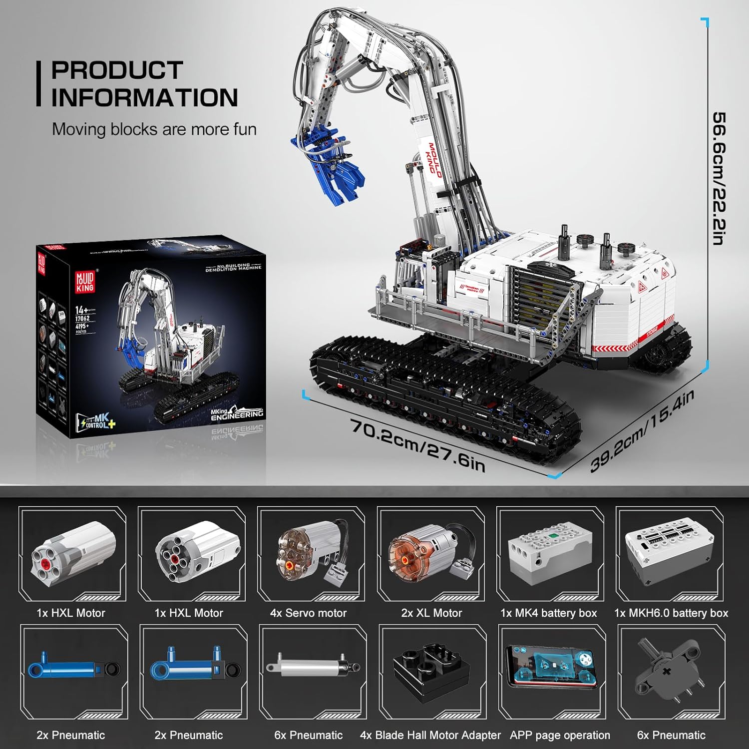 Mould King 17062 MOC Technik Ferngesteuert Abbruchkran APP Abbruchmaschine Klemmbausteine
