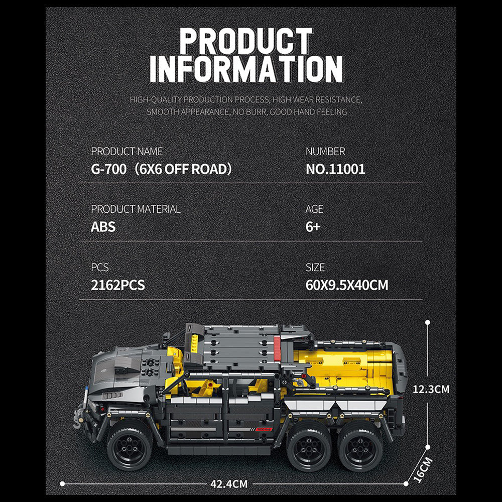 Technik Auto G700 Offroad 6x6 Auto, 2160+ Teile Technik Auto mit M0T0R, Technik Auto Offroader Bausatz MOC Auto KIemmbausteine