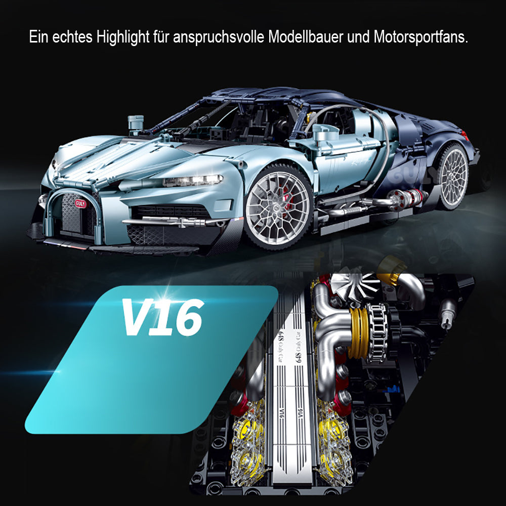 Technik Auto 1: 8 für Bugatti Chiron Hypercar, Groß Auto mit 5 Motoren Set, G10648 Technik Supercar ModeII Bausatz, 3719 TeiIe MOC Superauto ModeII, für Bugatti Chiron (Originalverpack)