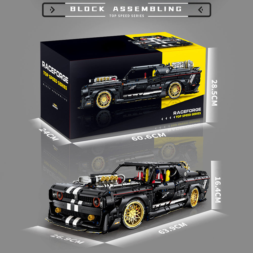 Technik Auto für Dodger Challenger, 3750+ Teile MOC Sportwagen Bausatz mit 9 Motoren Set, 1:8 KIemmbausteine für Kinder und Erwachsene