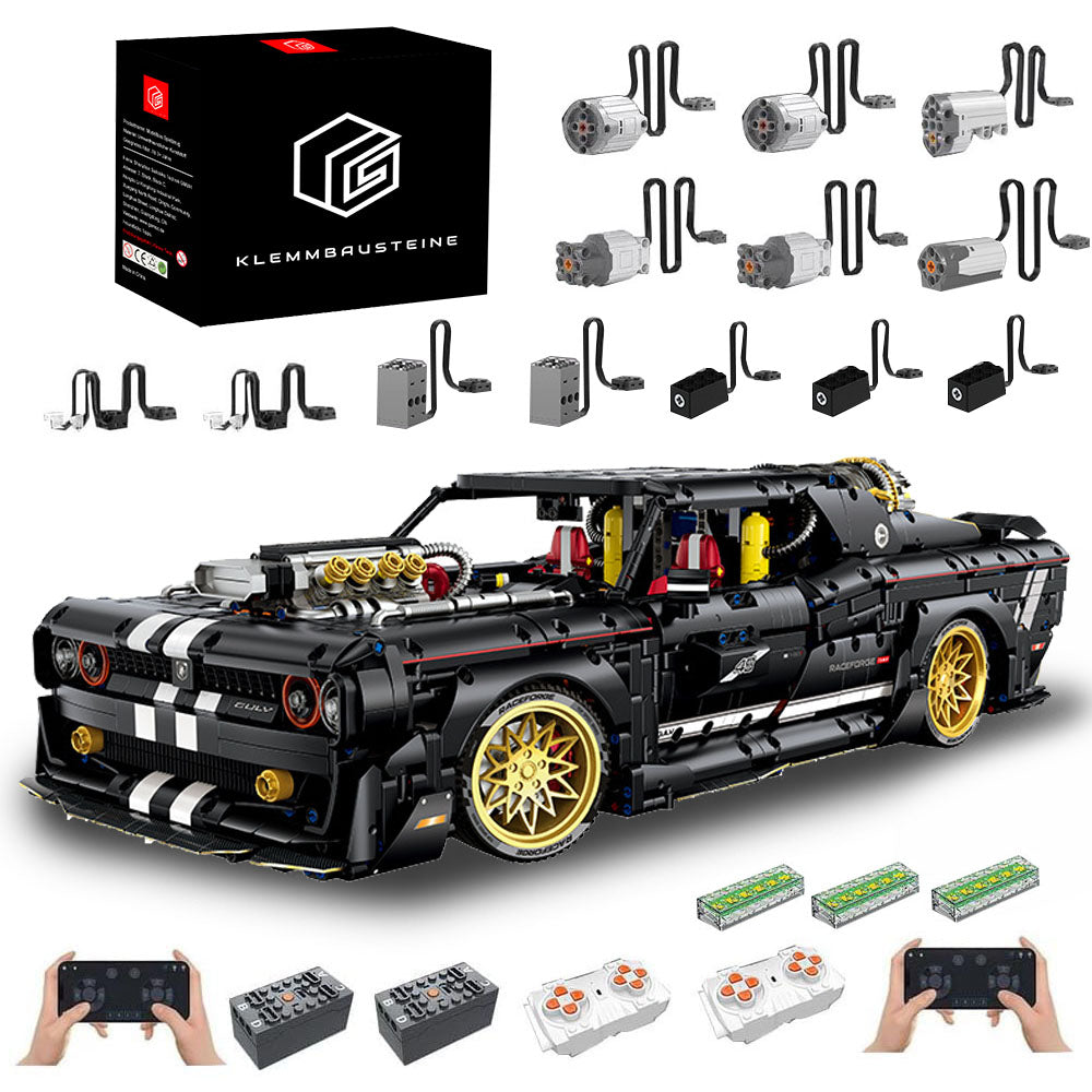 Technik Auto für Dodger Challenger, 3750+ Teile MOC Sportwagen Bausatz mit 9 Motoren Set, 1:8 KIemmbausteine für Kinder und Erwachsene