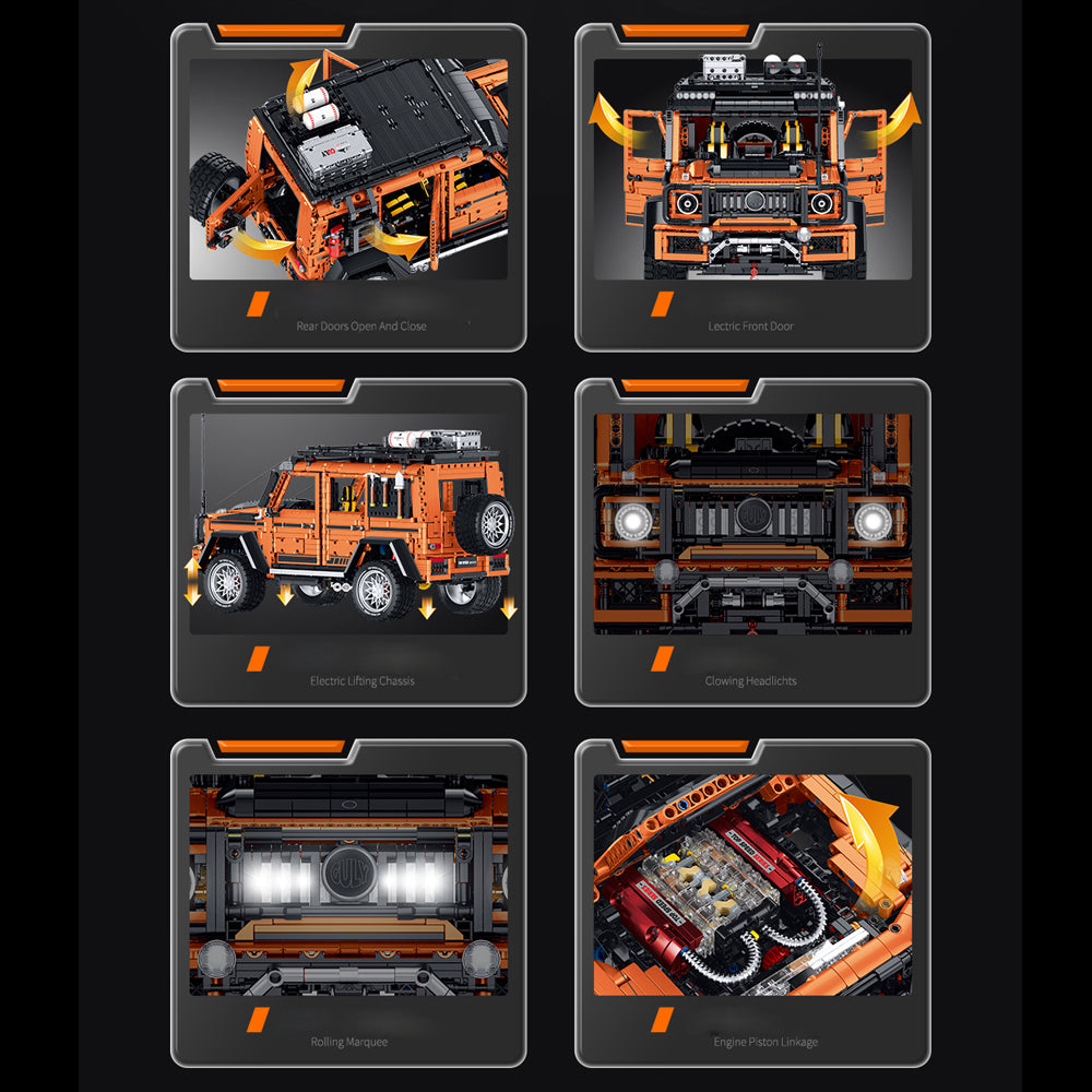Technik Auto für AMG G63 4x4 Offroader, 3914+ Teile MOC G63 Geländewagen Bausatz mit 7 M0T0R, 1:8 KIemmbausteine für Kinder und Erwachsene
