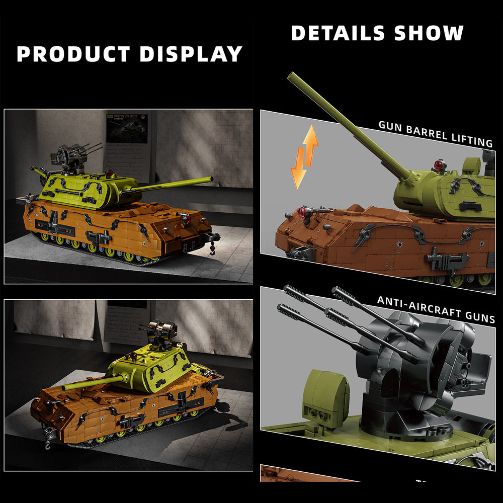 Technik Panzer VIII-Maus, 3330+ Teile Technik Panzer mit M0T0R, Technik Tank Bausatz MOC Panzer KIemmbausteine Kompatibel mit Iego Technik Panzer