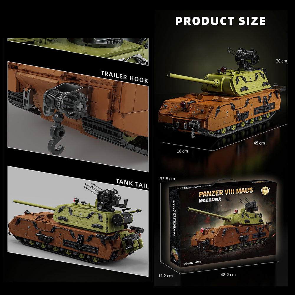 Technik Panzer VIII-Maus, 3330+ Teile Technik Panzer mit M0T0R, Technik Tank Bausatz MOC Panzer KIemmbausteine Kompatibel mit Iego Technik Panzer