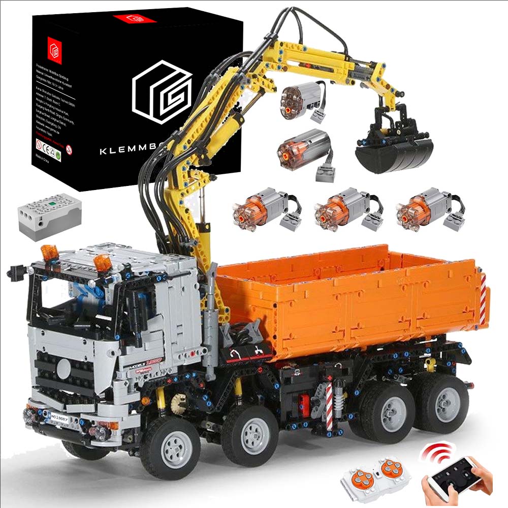 Technik Kranwagen 19007, Technik Kran Pneumatischer LKW Bausteine, Engineering Truck mit Fernsteuerung und Motoren, 2819 Teile groß MOC Fernbedienung Auto Klemmbausteine Bricks Spielzeug