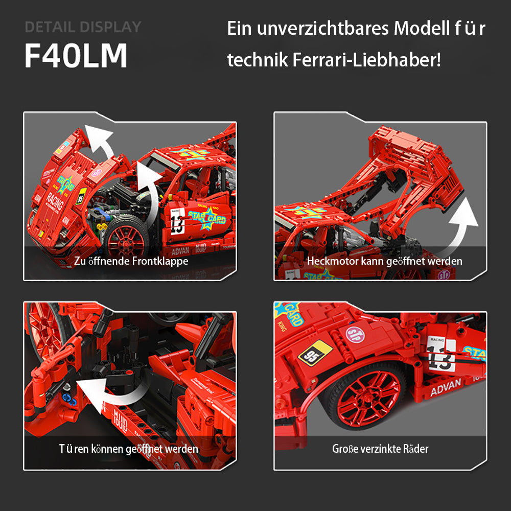 Technik Auto für Ferrari F40, 2688 Teile Technik Sportwagen Ferngesteuert Modell Klemmbausteine Bauset Kompatibel mit Lego Technik Auto