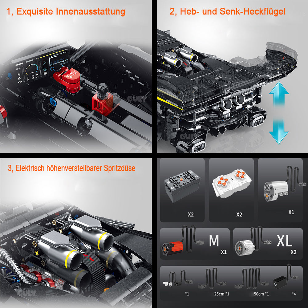 Technik Auto 1: 8 für Ferrari 296 GTB Hypercar, Groß Auto mit 8 Motoren Set, G-10627 Technik Supercar ModeII Bausatz, 3729 TeiIe MOC Superauto ModeII (Originalverpack)