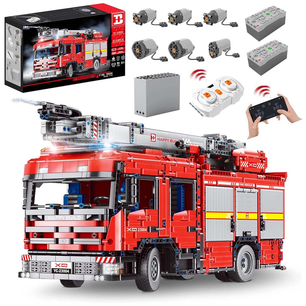 YC23004 Technik Fire Truck, 5130+ Teile Technik 1:16 Groß Feuerwehrauto LKW mit M0T0R, Technik Feuerwehrlkw Bausatz MOC KIemmbausteine Set für Kinder Erwachsene (Originalverpackung)