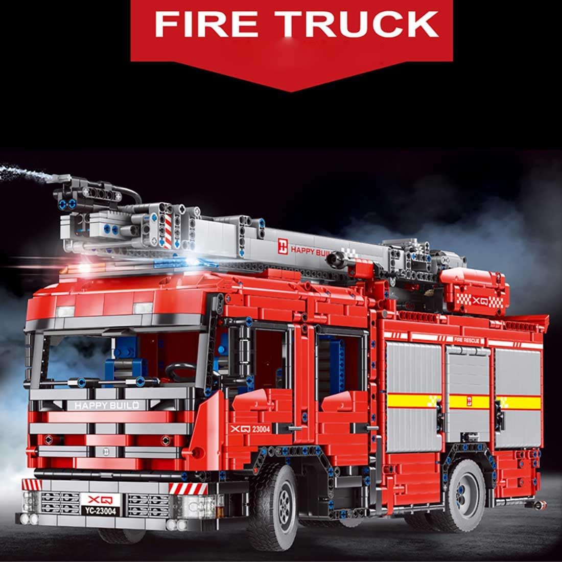 YC23004 Technik Fire Truck, 5130+ Teile Technik 1:16 Groß Feuerwehrauto LKW mit M0T0R, Technik Feuerwehrlkw Bausatz MOC KIemmbausteine Set für Kinder Erwachsene (Originalverpackung)