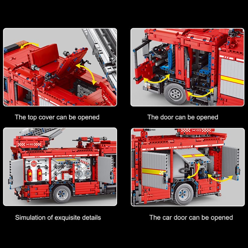 YC23004 Technik Fire Truck, 5130+ Teile Technik 1:16 Groß Feuerwehrauto LKW mit M0T0R, Technik Feuerwehrlkw Bausatz MOC KIemmbausteine Set für Kinder Erwachsene (Originalverpackung)