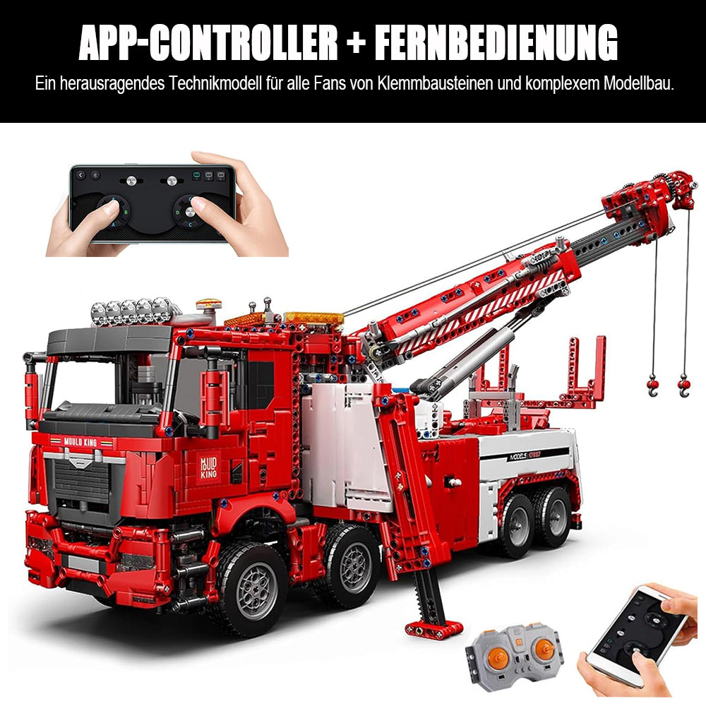 Mould King 17027D Technik Feuerwehrauto LKW mit 7 Motoren, 4880+ TeiIe MOC Technik LKW Feuerwehr Auto mit Kranarm Bausatz KIemmbausteine für Kinder und Erwachsene (Upgrade Version)