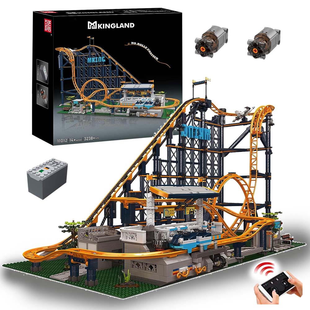 Technik Achterbahn 96cm, 3238 Teile Technik Rollercoaster Ferngesteuert Modell Klemmbausteine Custom Bausteine Kompatibel mit Lego Achterbahn