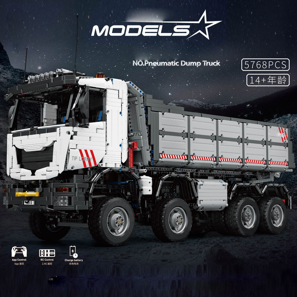 Technik LKW Kipper, 5768 Teile Technik MK19013 Technik Pneumatik LKW Kipper, 8 M0T0R, Technik Auto Bausatz MOC LKW KIemmbausteine Kompatibel mit Iego Technik LKW