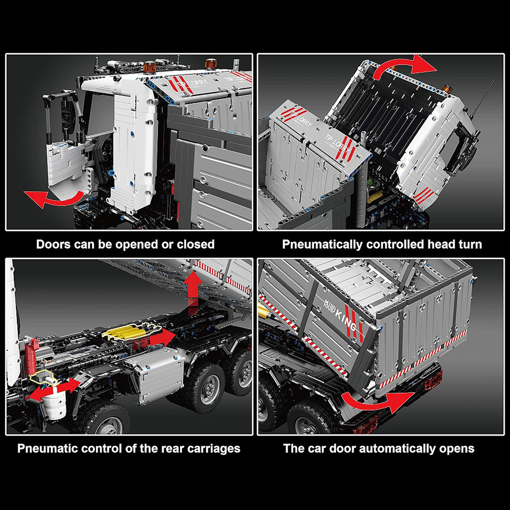 Technik LKW Kipper, 5768 Teile Technik MK19013 Technik Pneumatik LKW Kipper, 8 M0T0R, Technik Auto Bausatz MOC LKW KIemmbausteine Kompatibel mit Iego Technik LKW