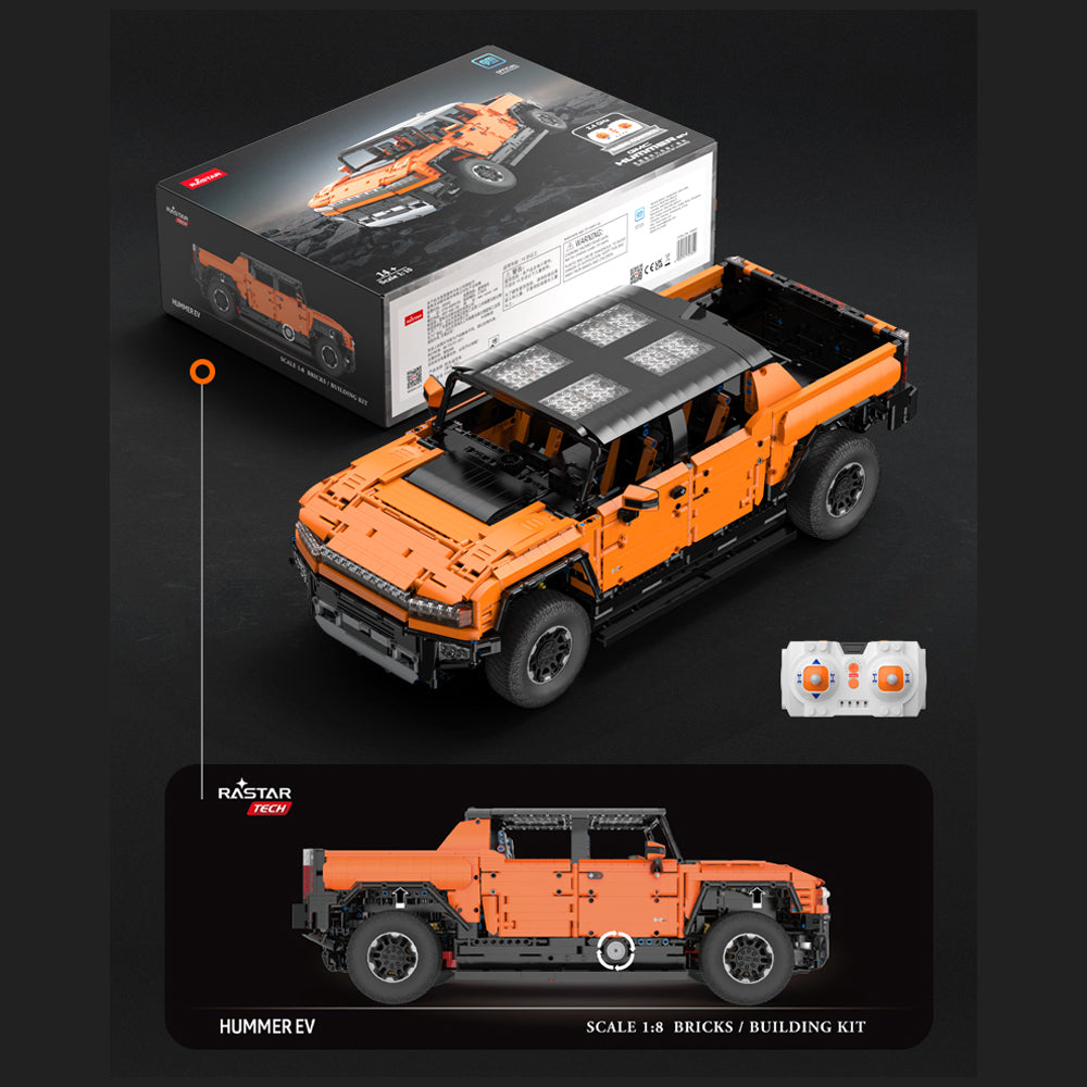 Technik Auto für GMC HUMMER EV Pickup, 1:10 Groß Auto mit 5 Motoren Set, Technik Auto ModeII Bausatz, 2500+ TeiIe MOC Pick-Up ModeII