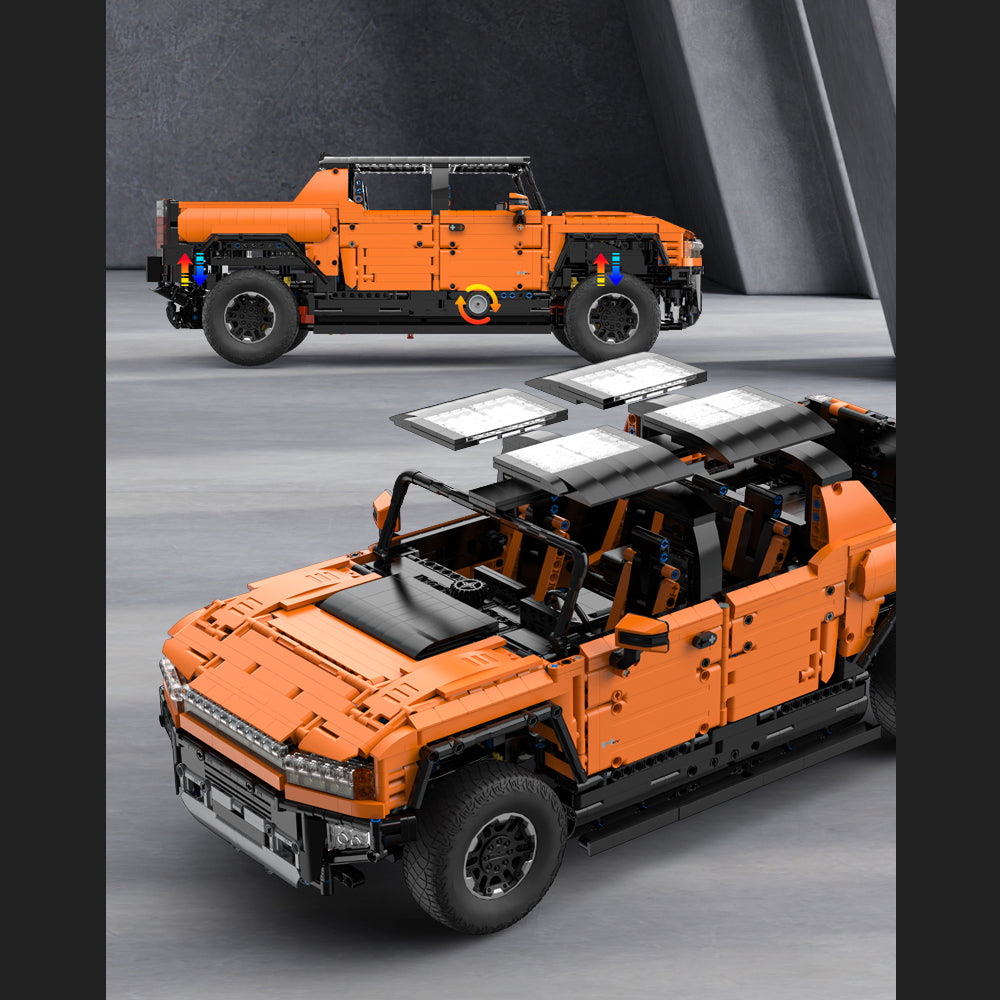 Technik Auto für GMC HUMMER EV Pickup, 1:10 Groß Auto mit 5 Motoren Set, Technik Auto ModeII Bausatz, 2500+ TeiIe MOC Pick-Up ModeII