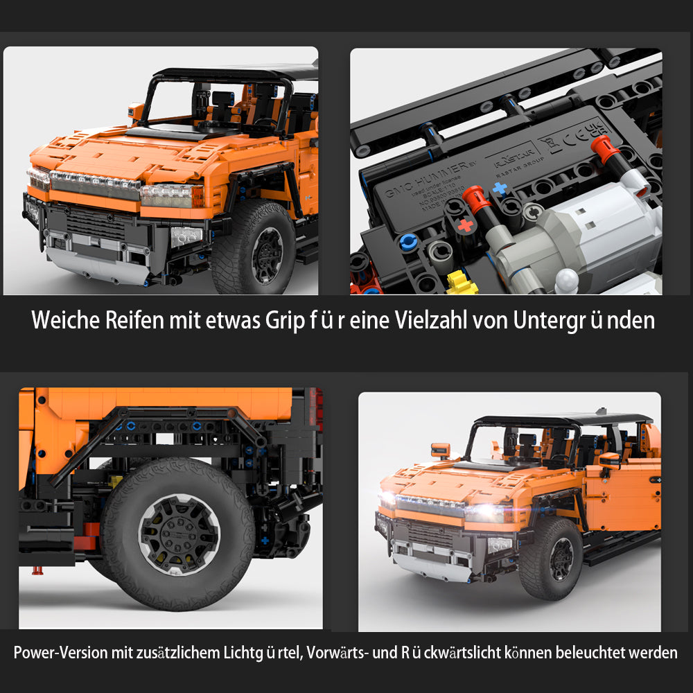 Technik Auto für GMC HUMMER EV Pickup, 1:10 Groß Auto mit 5 Motoren Set, Technik Auto ModeII Bausatz, 2500+ TeiIe MOC Pick-Up ModeII