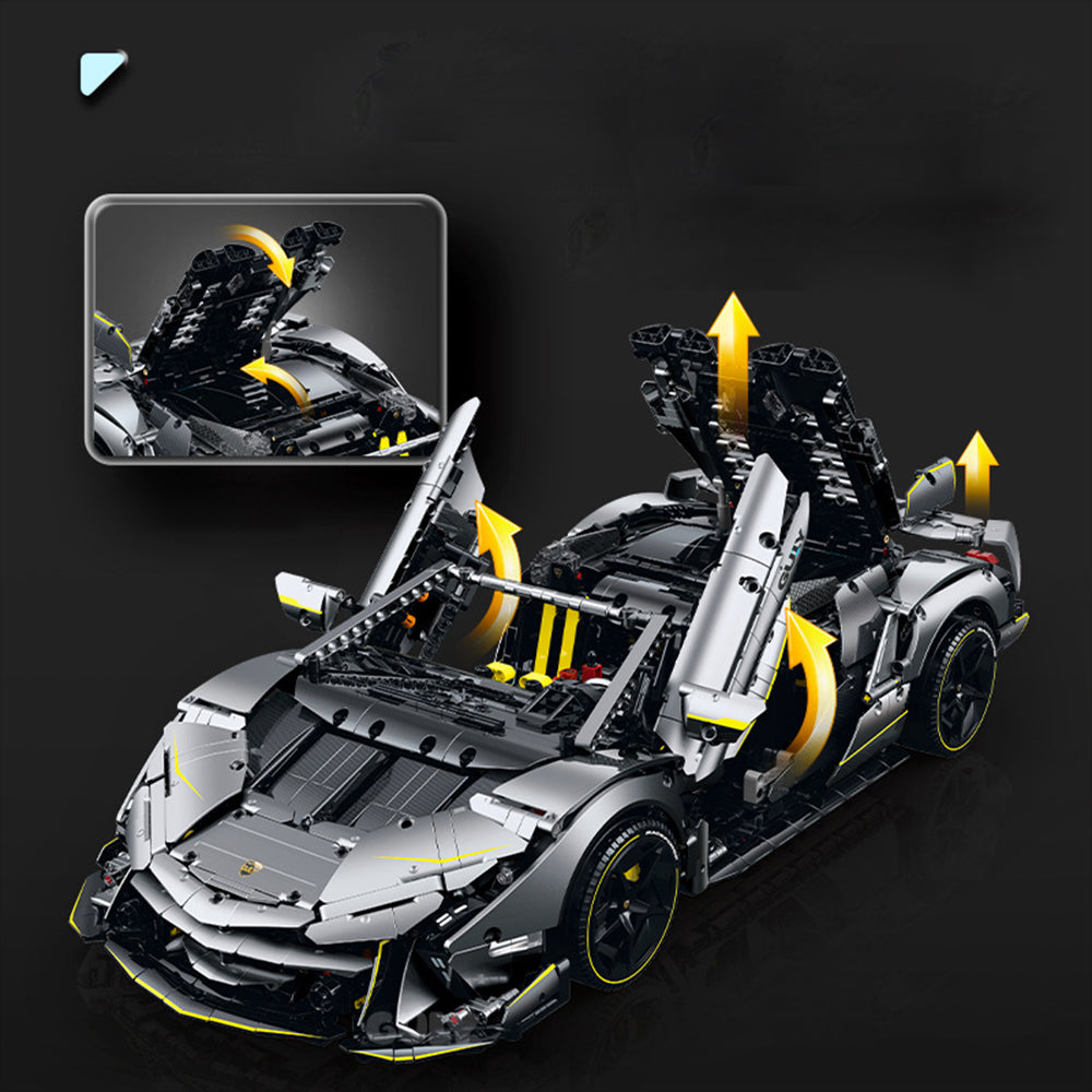 MocSpaß Technik Auto für Lamborghini One-Off, 1:8 Technik Auto mit 4 Motoren, Technik Supercar Auto mit leds Bausatz MOC Auto KIemmbausteine Kompatibel mit lego Technik Lamborghini Auto