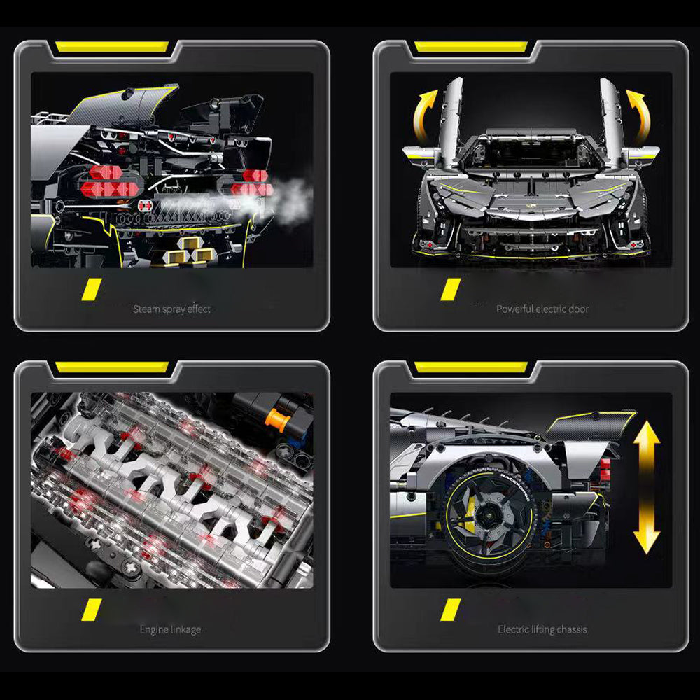 MocSpaß Technik Auto für Lamborghini One-Off, 1:8 Technik Auto mit 4 Motoren, Technik Supercar Auto mit leds Bausatz MOC Auto KIemmbausteine Kompatibel mit lego Technik Lamborghini Auto
