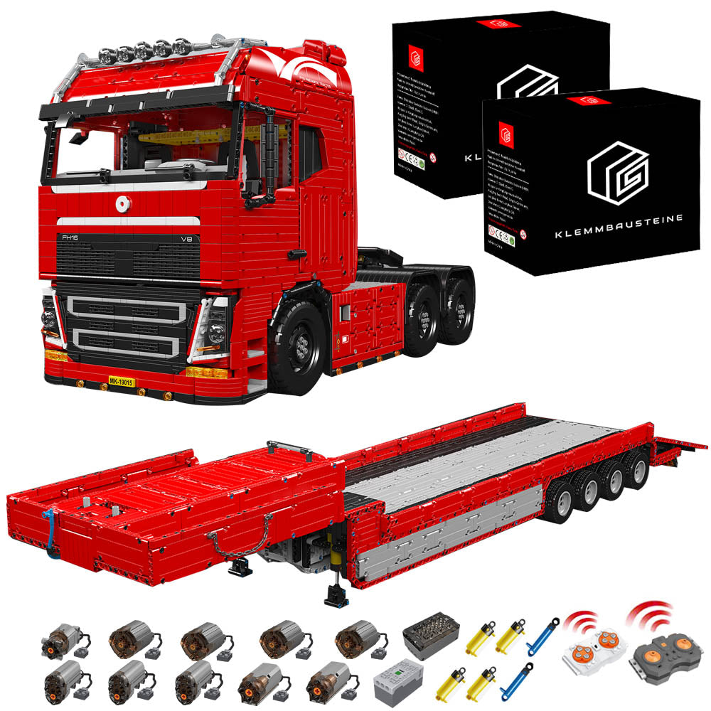 Technik LKW mit Anhänger, 8000+ Teile Technik LKW mit Tieflader, Technik Truck mit Anhänger Bauset Kompatibel mit Technik Auto, mk-19015, mk-19015T