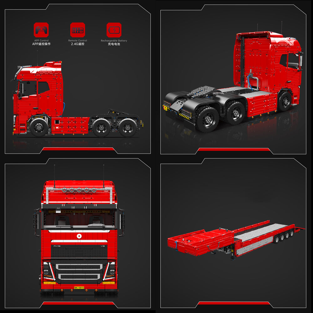Technik LKW mit Anhänger, 8000+ Teile Technik LKW mit Tieflader, Technik Truck mit Anhänger Bauset Kompatibel mit Technik Auto, mk-19015, mk-19015T