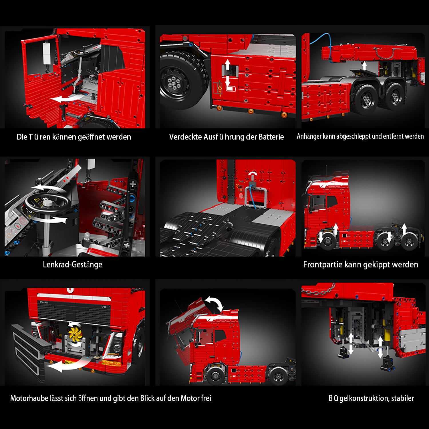 Technik LKW mit Anhänger, 8000+ Teile Technik LKW mit Tieflader, Technik Truck mit Anhänger Bauset Kompatibel mit Technik Auto, mk-19015, mk-19015T