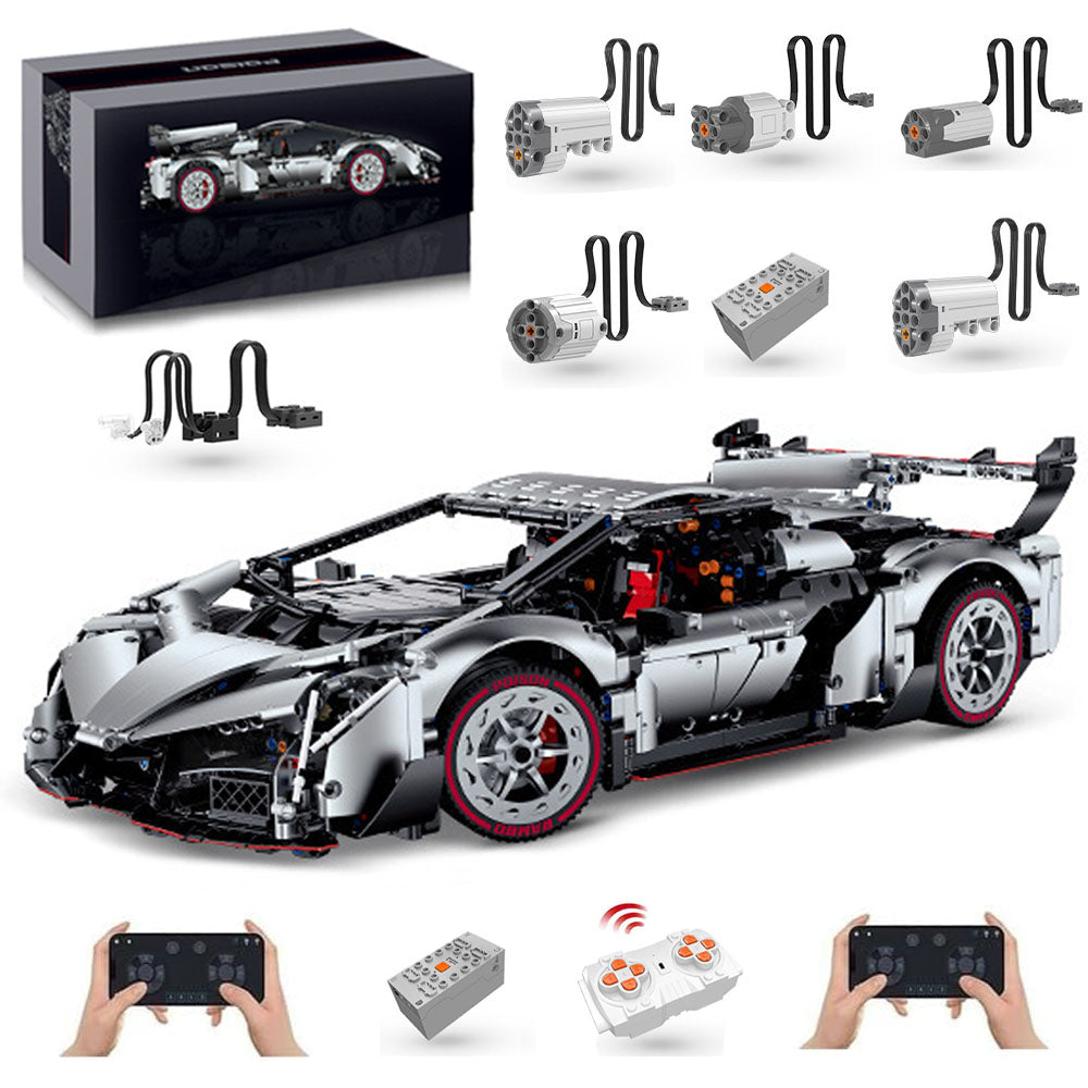 Technik Auto für Lambo Poison, 4000+ Teile Technik Lambo Auto MOC Bausatz, Mit 5 Motor, Technik Supersportwagen 1:8 Klemmbausteine Set für Kinder Erwachsene