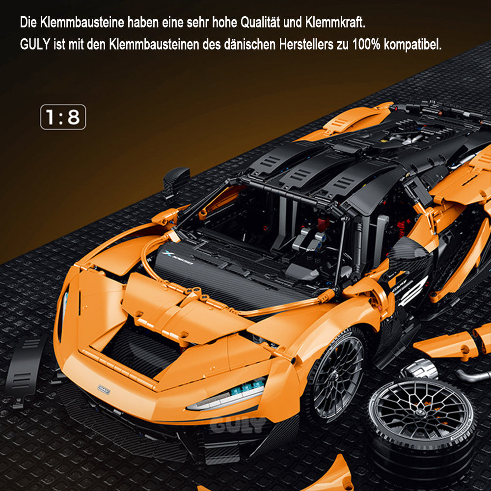 Technik Auto 1: 8 für Mclaren W1 Orange, Technik Auto mit 6 Motoren Technik Auto Bausatz MOC Auto KIemmbausteine für Mclaren Technik Auto, Originalverpackung