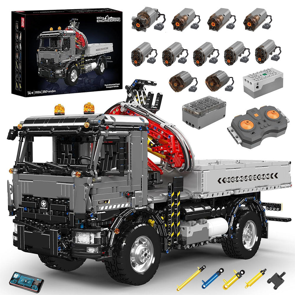 Mould King 19016 MOC Technik Ferngesteuert Truck Mit Pneumatik Kran, APP Kipper Klemmbausteine