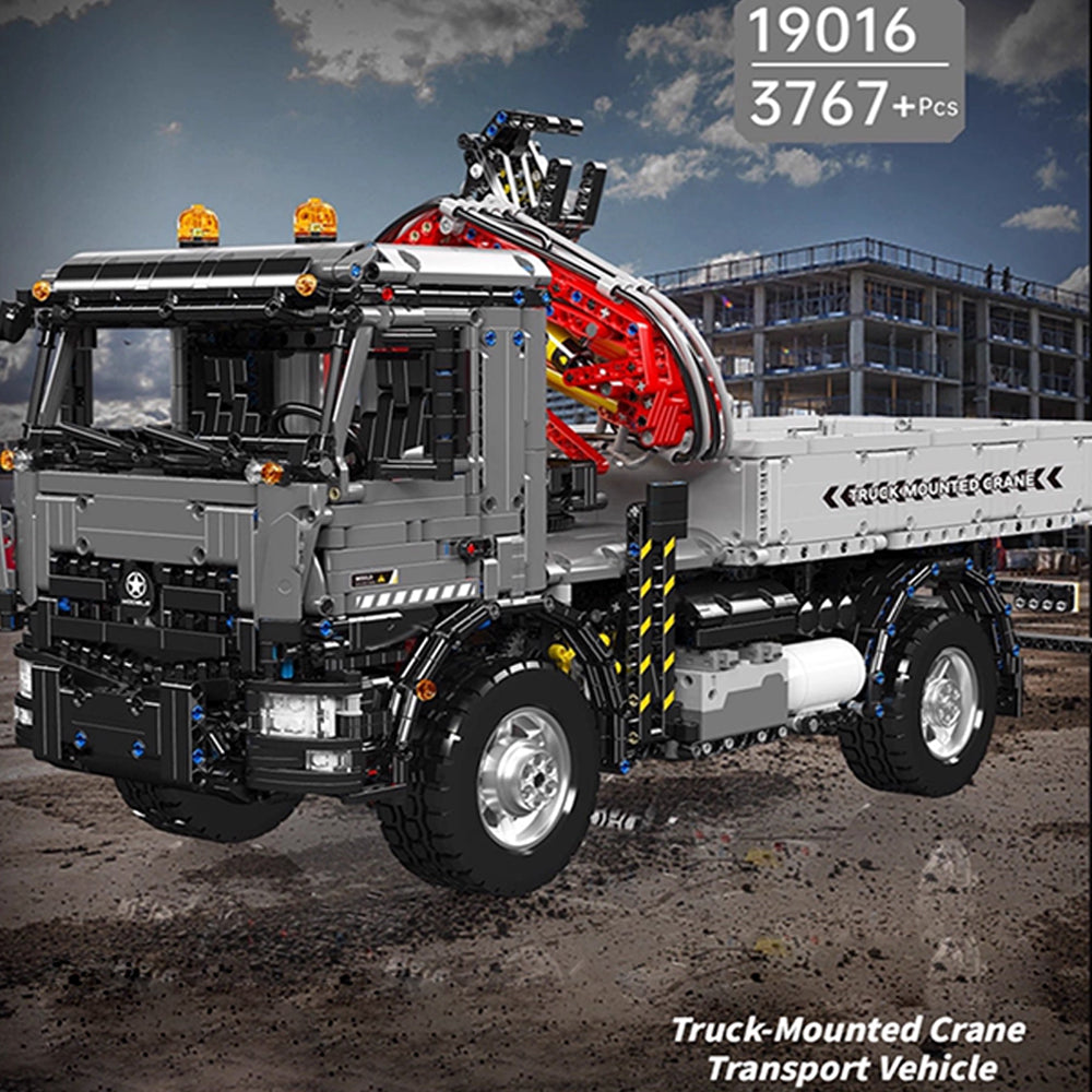 Mould King 19016 MOC Technik Ferngesteuert Truck Mit Pneumatik Kran, APP Kipper Klemmbausteine